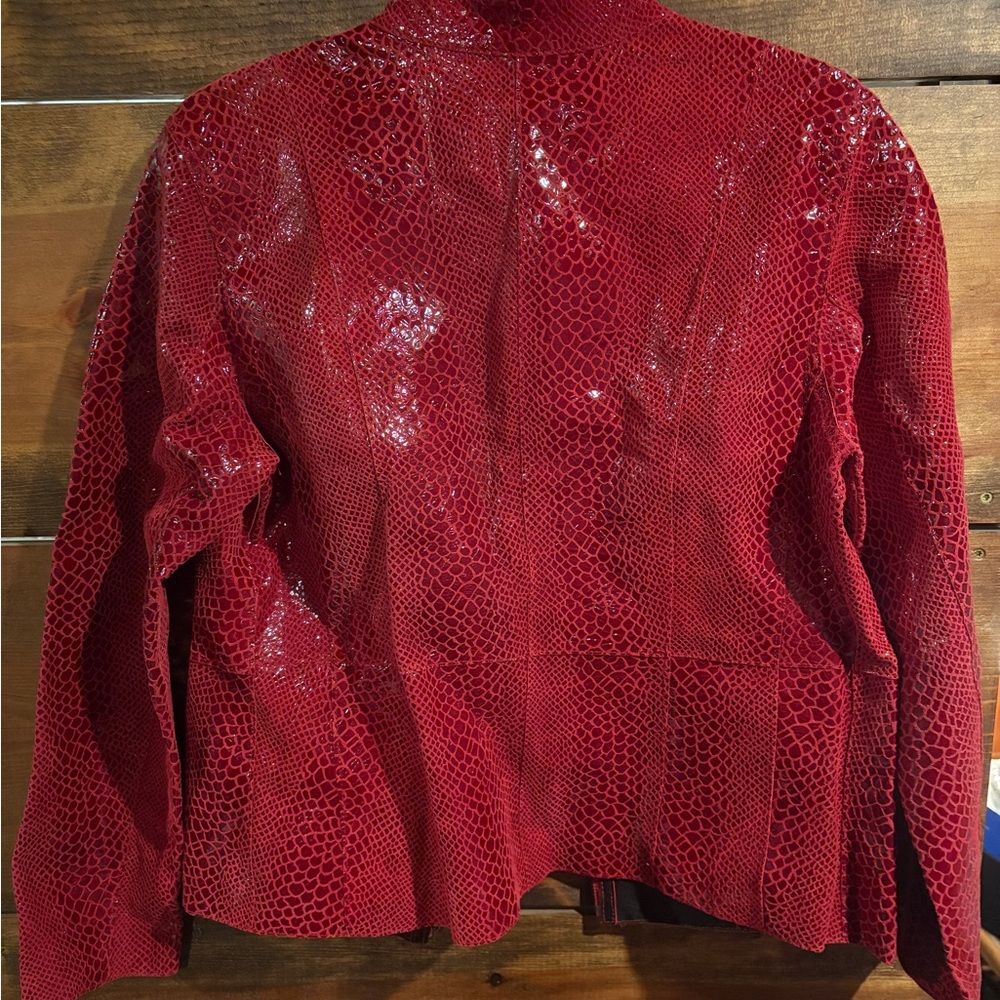 Chico's Red Textured Leather Jacket - Picture 4 of 6